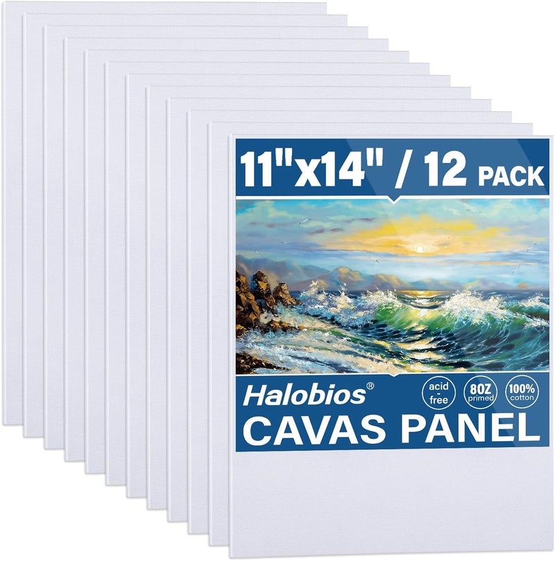 Halobios 12-Pack 11x14 inch Canvas Boards for Painting, Canvas Panels for Kid & Adults 100% Cotton Gesso Primed Art Painting Supplies for Acrylic, Oil, Tempera & Watercolor - Image 1